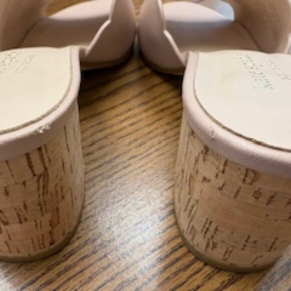 Kate Spade Blush Scalloped Leather Mule Slide Peep Toe Cork Block Heel - Picture 6 of 6